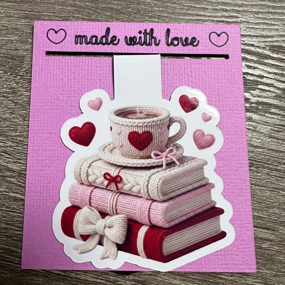 Cozy Hearts Teacup Magnetic Bookmark | Handmade Book Lover Gift
